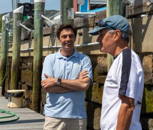 Lyman-Morse Service Manager Simon Castle and Novara owner/skipper Steve Brown