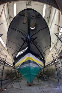 Sea Chase IV gleams with new topside paint during part 1 of her refit.